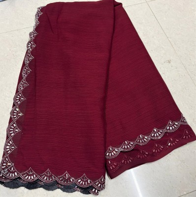 patu plus Embellished, Solid/Plain, Self Design, Dyed Bollywood Georgette Saree(Maroon)