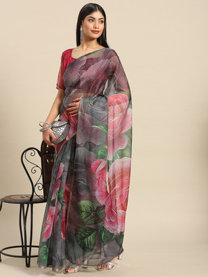 Divastri Printed Bollywood Organza Saree(Grey)