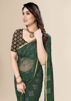 VINIT ENTERPRISE Polka Print Daily Wear Chiffon Saree(Dark Green)