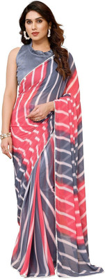 ROOP SUNDARI SAREES Striped, Printed Daily Wear Georgette Saree(Pink, Grey)