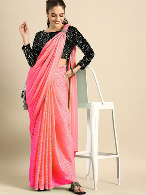 Winza Designer Solid/Plain Bollywood Georgette Saree(Pink)