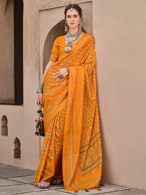 Tasrika Printed Banarasi Silk Blend Saree(Mustard)