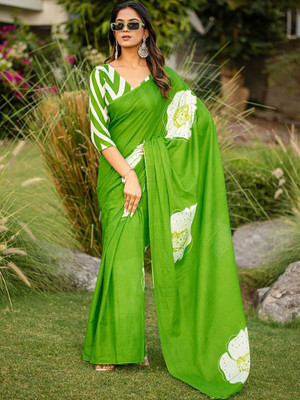 Moda Rapido Printed Daily Wear Pure Cotton Saree(Green)