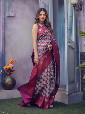 Madhav Creation Woven Banarasi Art Silk Saree(Maroon)