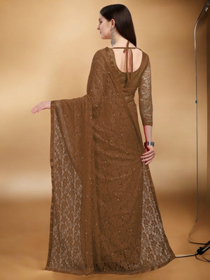 NEXA Self Design Bollywood Net Saree(Brown)