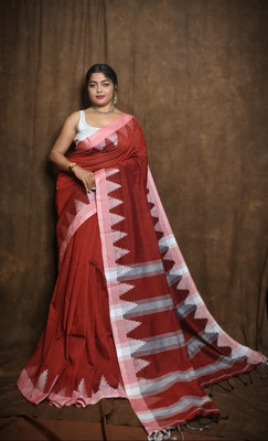 Lakshmi Boutique Temple Border Handloom Cotton Blend Saree(Black, White)