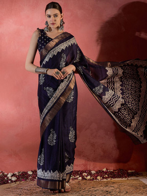 Sangria Printed Chinnalapattu Silk Blend Saree(Purple)
