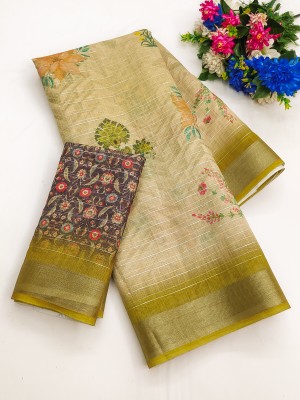 Million Brands Self Design, Digital Print Jamdani Art Silk, Cotton Linen Saree(Pack of 2, Mustard)