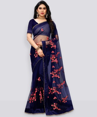 PATLANI STYLE Embroidered Bollywood Net Saree(Dark Blue)