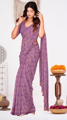 EMV Printed Bandhani Georgette, Chiffon Saree(Purple)