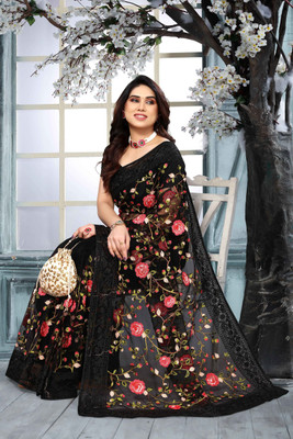 Virendra Textile Embroidered Bollywood Net Saree(Multicolor)