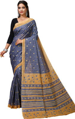 DORI DHAGA Printed Kalamkari Pure Cotton Saree(Grey)