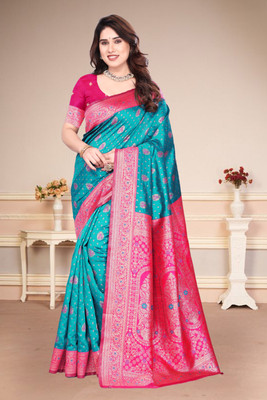 SuperLaxmi Woven Banarasi Art Silk Saree(Blue)