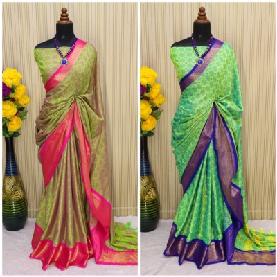 VRINDITA FASHION Woven Mysore Jacquard, Cotton Silk Saree(Pack of 2, Dark Green, Light Green)