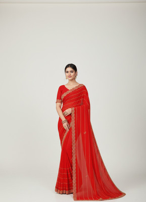 sarees Embellished, Self Design Bollywood Georgette Saree(Red)