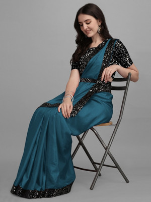 NG CREATION Self Design Bollywood Silk Blend Saree(Dark Blue)
