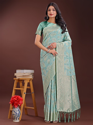 Tasrika Woven Kanjivaram Cotton Silk Saree(Green)