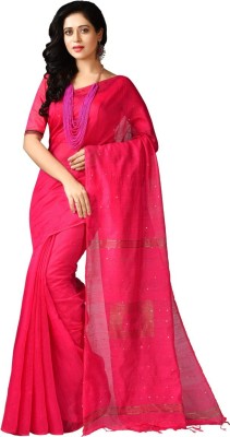 jammdanilaxmi Striped Handloom Cotton Silk Saree(Pink)