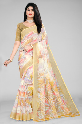 pridewear Digital Print Bollywood Linen Saree(Blue)