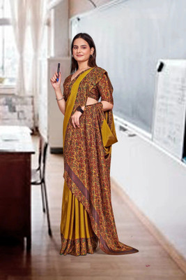 Feminista Printed, Solid/Plain Daily Wear Crepe Saree(Mustard)