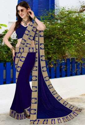 FabDaisy Printed Banarasi Lycra Blend Saree(Blue)