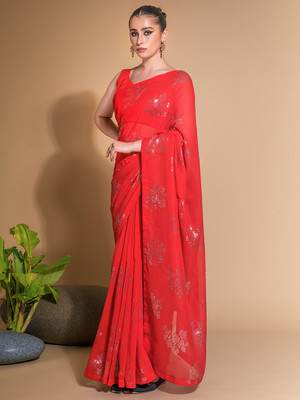 Divastri Embellished Bollywood Georgette Saree(Red)