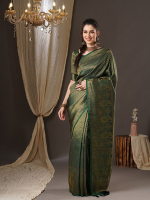 ANOUK Woven Kanjivaram Georgette Saree(Green)