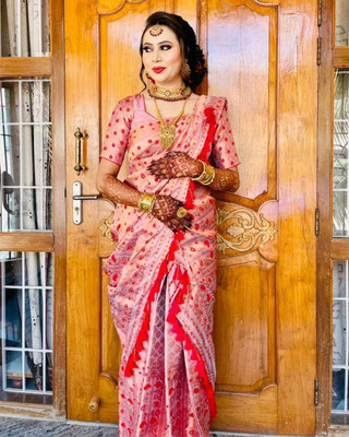 rosecloud Woven Mekhela Chador Silk Blend Saree(Pink)