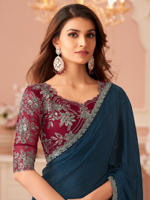 Divastri Embellished, Embroidered Bollywood Georgette Saree(Blue)