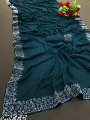 Panghat Enterprise Self Design, Dyed, Temple Border Bollywood Georgette Saree(Green)
