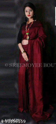 BRYNBRIT Solid/Plain Handloom Cotton Blend Saree(Multicolor)