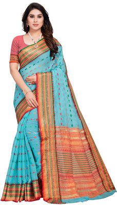 Moda Rapido Woven Kota Doria Silk Blend Saree(Light Blue)