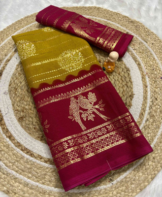 RegalDrapes Printed Bollywood Georgette Saree(Mustard, Red)