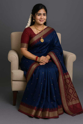 LYANNA Woven Sambalpuri Handloom Art Silk Saree(Dark Blue)