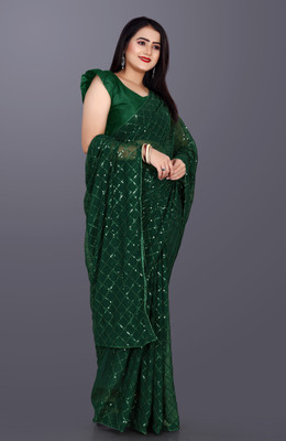 JAY RAMDEV FASHION Embroidered Chanderi Georgette Saree(Green)