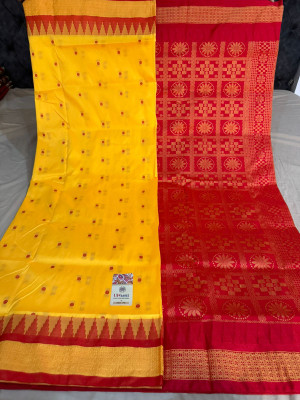 LYANNA Temple Border, Woven Sambalpuri Handloom Art Silk Saree(Yellow)