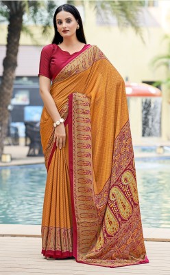 Sudarshana Digital Print Maheshwari Crepe, Silk Blend Saree(Mustard)