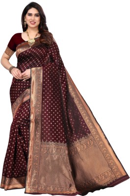 manmohitsaree Woven Banarasi Jacquard Saree(Maroon)