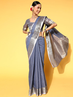 Divastri Woven Banarasi Linen Saree(Multicolor)
