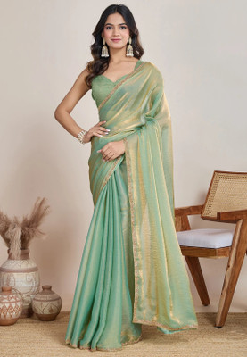 KHRITI FAB Solid/Plain Bollywood Chiffon Saree(Light Green)