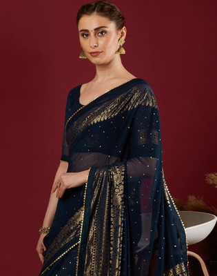 Divastri Printed, Embellished Bollywood Chiffon, Georgette Saree(Blue)