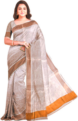 BRINDAVAN CREATIONS Self Design Kasavu Cotton Blend Saree(Pink)