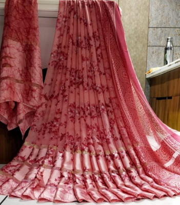 Bombey Velvat Fab Printed, Solid/Plain Venkatagiri Mulmul, Chiffon Saree(Pink)