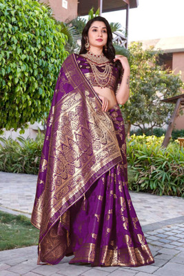 Wovenza Woven Bollywood Silk Blend Saree(Purple)