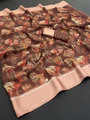 THE URBAN DIVA Digital Print Bollywood Chiffon Saree(Brown)
