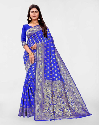Divastri Woven Kanjivaram Silk Blend, Jacquard Saree(Purple)