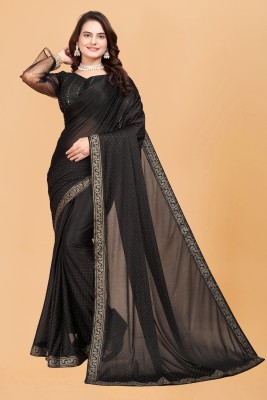 Dream Clouds Embellished Bollywood Lycra Blend Saree(Black)