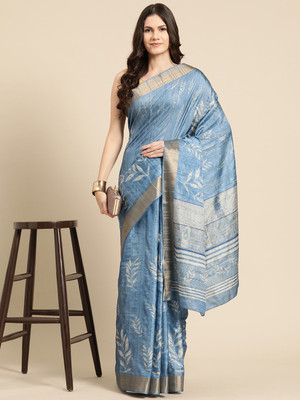 SILK ZONE Digital Print Daily Wear Silk Blend Saree(Blue)