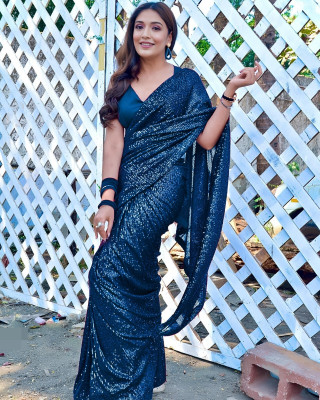 balaji textiles Embellished, Embroidered Bollywood Georgette Saree(Light Blue)