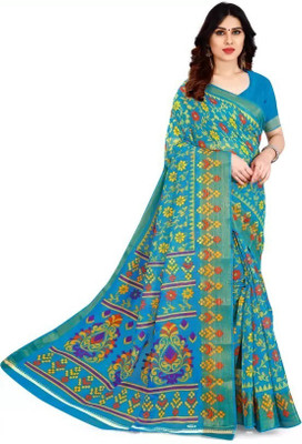 Saadhvi Self Design Kalamkari Cotton Blend Saree(Light Blue)